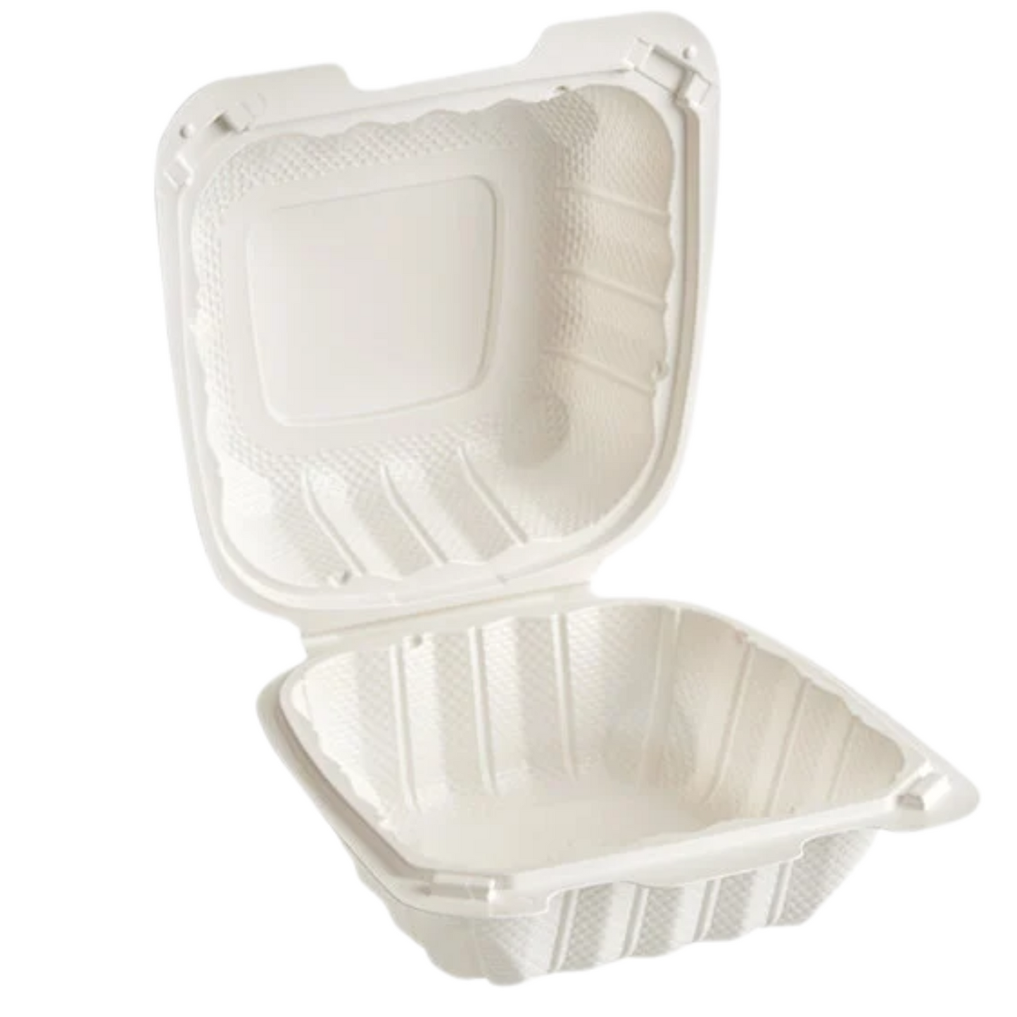 6" x 6" 1-Compartment White Plastic Hinged Take-Out Container