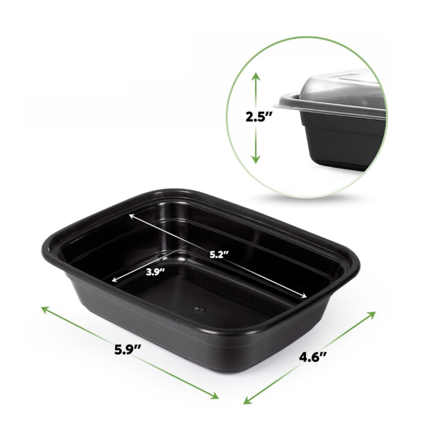 12 oz Black Rectangular PP Container w/ Lid — Microwavable, 150/Case