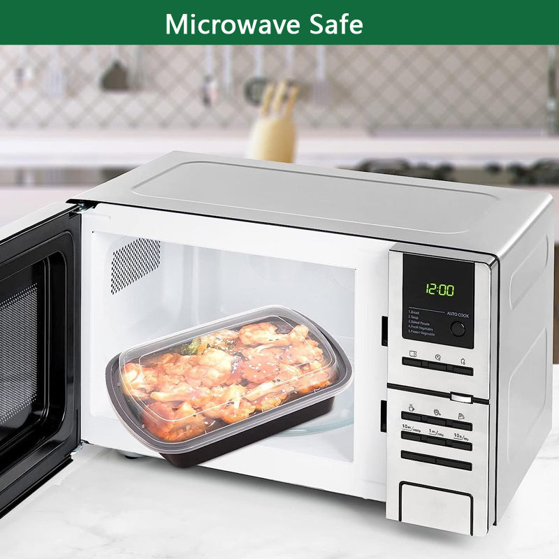 28 oz Rectangular Black Meal Prep Containers with Clear Lids – Microwave & Freezer Safe – 150/Case
