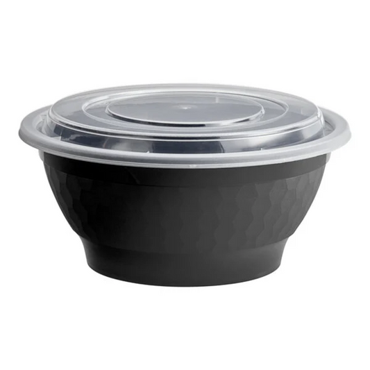 42oz Black Round Microwavable PP Bowl w/ Lid — Heavyweight, 150/Case
