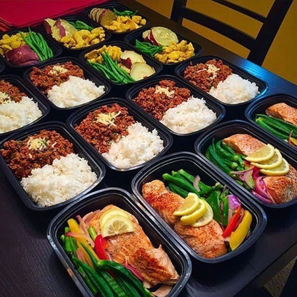 28 oz Rectangular Black Meal Prep Containers with Clear Lids – Microwave & Freezer Safe – 150/Case