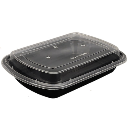 24 oz Black Rectangular Microwavable Heavy-Duty Plastic Food Containers with Lids – 150/Case