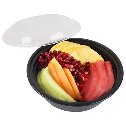 32 oz Black Round Microwavable Plastic Food Containers with Lids – Heavy-Duty, 150/Case