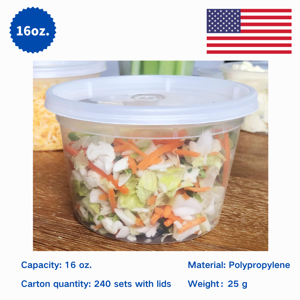 16 oz PP Plastic Deli Containers with Lids – Heavy-Duty, Leak-Proof, Microwavable Food Storage (240/Case)
