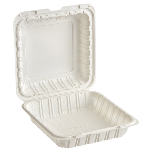 9" x 9" Microwaveable Plastic Hinged Take-Out Container – White, 1 Compartment, 150/Case