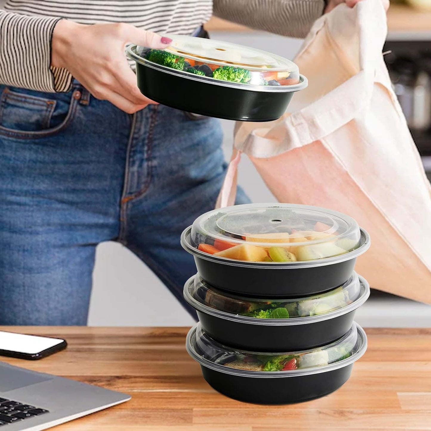 24 oz Round Plastic To-Go Food Containers with Lids – Microwave & Freezer Safe, 150/Case
