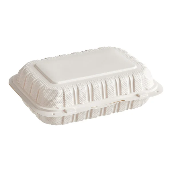 9" x 6" 1-Compartment White Plastic Hinged Take-Out Container – 150/Case
