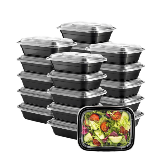 12 oz Black Rectangular PP Container w/ Lid — Microwavable, 150/Case