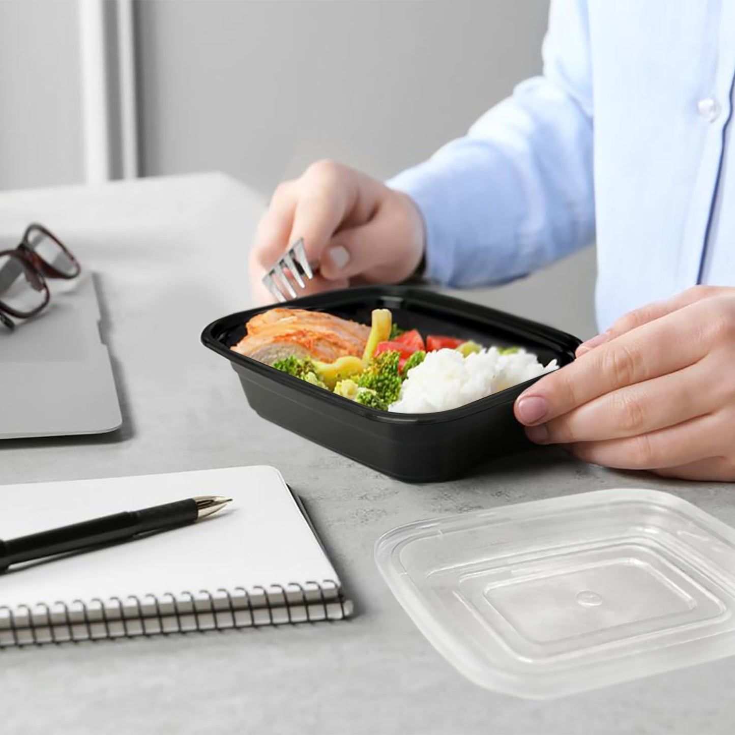 12 oz Black Rectangular PP Container w/ Lid — Microwavable, 150/Case
