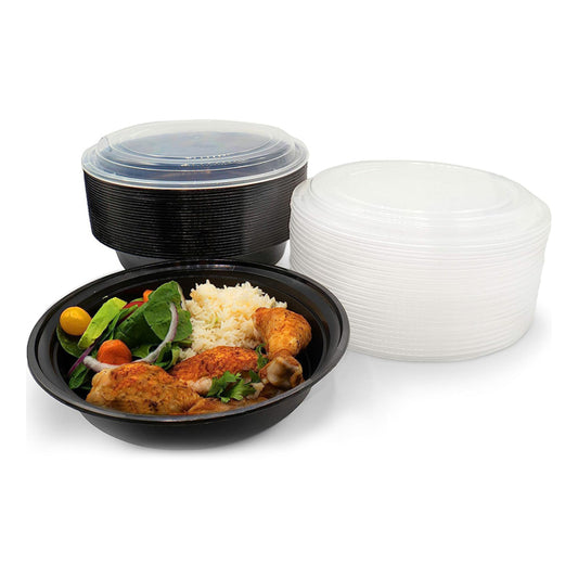 24 oz Round Plastic To-Go Food Containers with Lids – Microwave & Freezer Safe, 150/Case