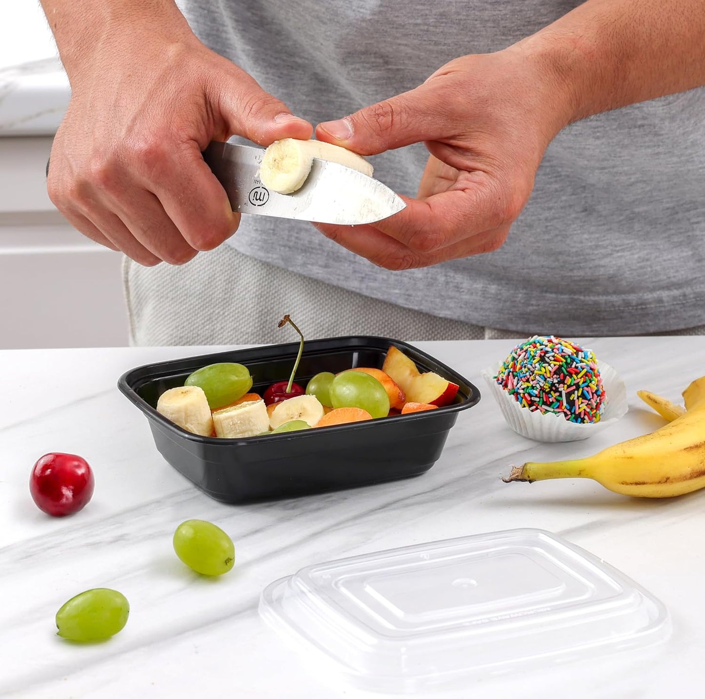 12 oz Black Rectangular PP Container w/ Lid — Microwavable, 150/Case