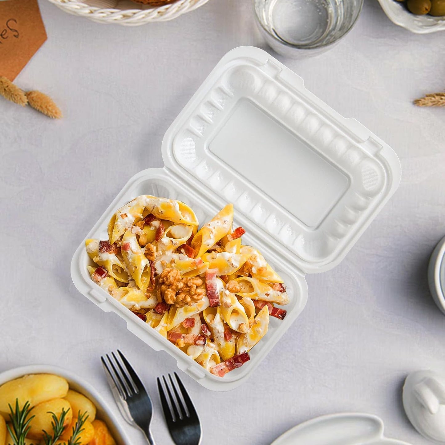 9" x 6" 1-Compartment White Plastic Hinged Take-Out Container – 150/Case