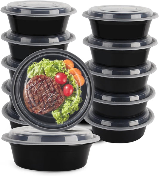 32 oz Black Round Microwavable Plastic Food Containers with Lids – Heavy-Duty, 150/Case