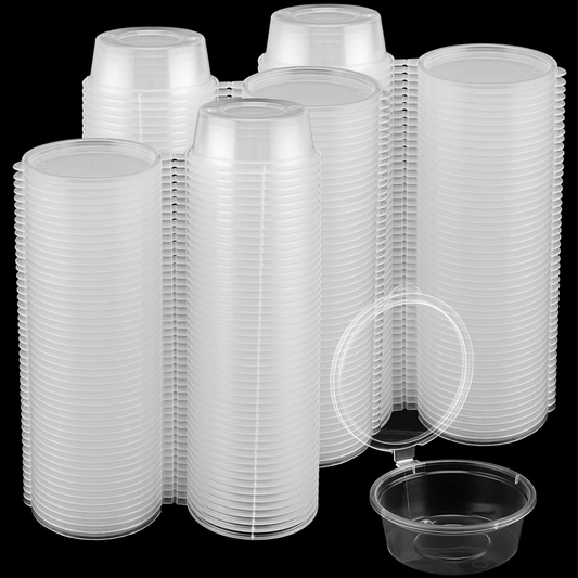3oz Leak-Proof Portion Cups w/ Attached Hinged Lids (Clear) — 1000 Sets/Case