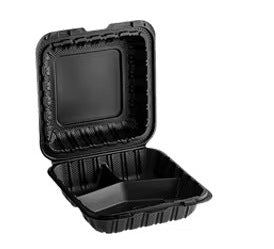 9x9 Black 3-Compartment To-Go Boxes | Case or Pallet