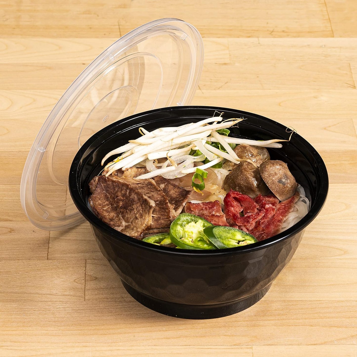 38 oz. Black Round Microwavable Heavy Weight Bowl with Lid - 150/Cas