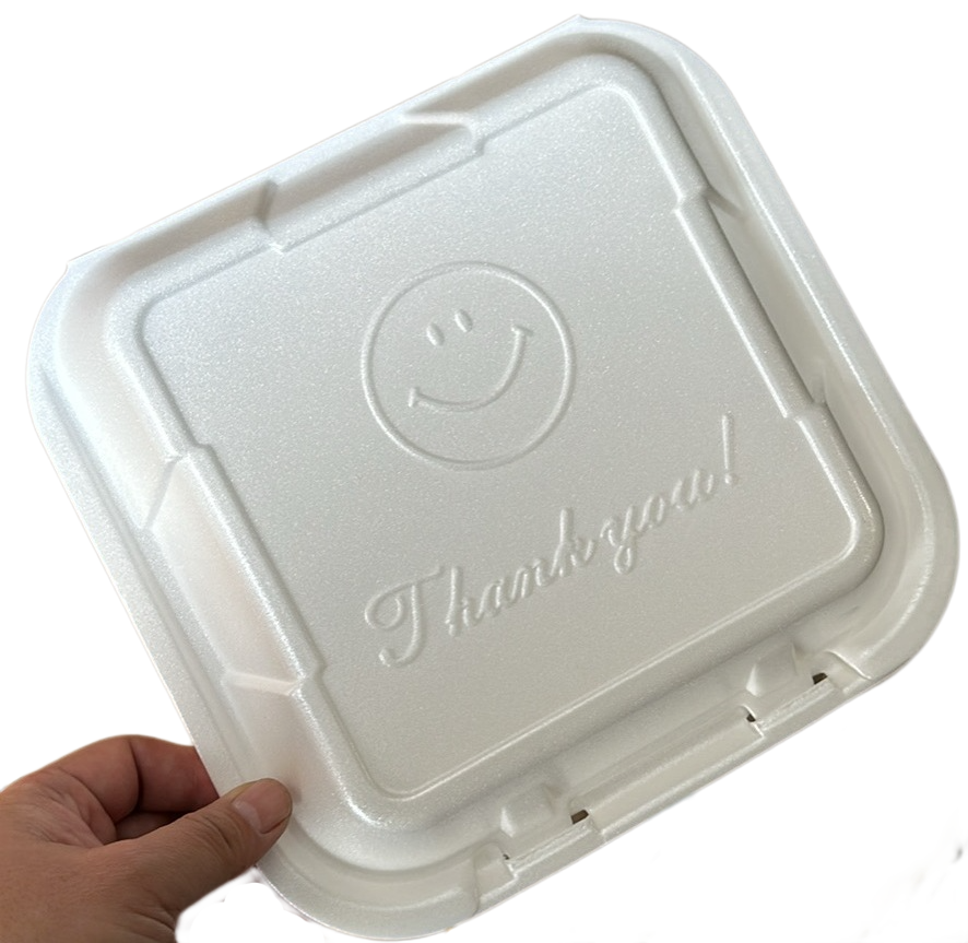 9"x9"x3" White Foam Hinged To-Go Containers with Lids, 3-Compartment – 200/Case