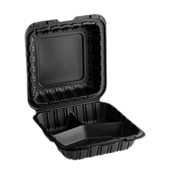 8x8" Black 3-Compartment Hinged Boxes | Buy by Case or Pallet