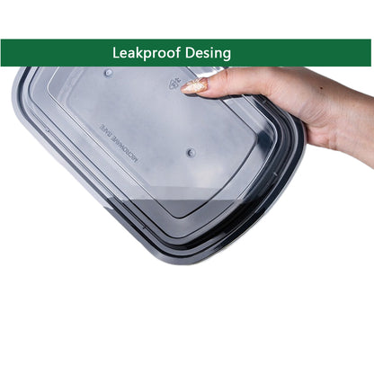 28 oz Rectangular Black Meal Prep Containers with Clear Lids – Microwave & Freezer Safe – 150/Case