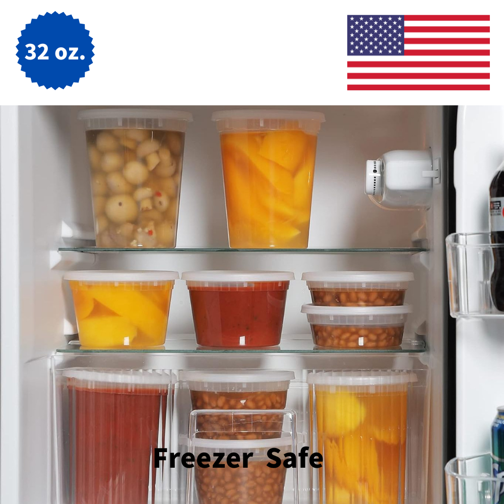 32 oz Heavy-Duty Microwavable Plastic Deli Containers with Lids – 240/Case