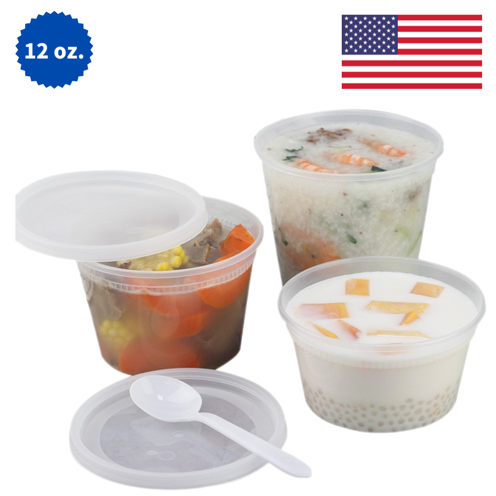 12 oz Microwavable Plastic Deli Food Storage Containers with Lids – Ideal for Soups, Sauces, Snacks – 240/Case