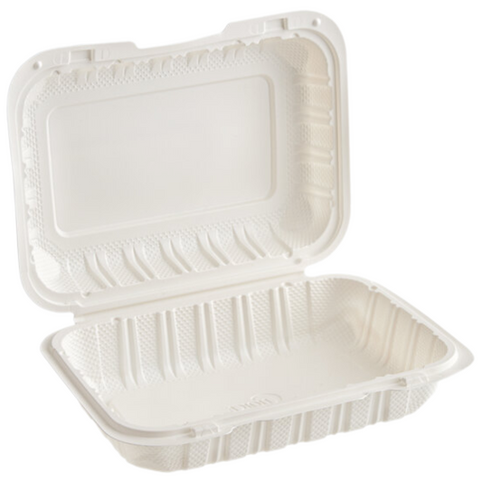 9" x 6" 1-Compartment White Plastic Hinged Take-Out Container – 150/Case