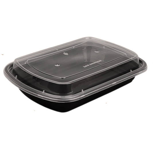 28 oz Rectangular Black Meal Prep Containers with Clear Lids – Microwave & Freezer Safe – 150/Case