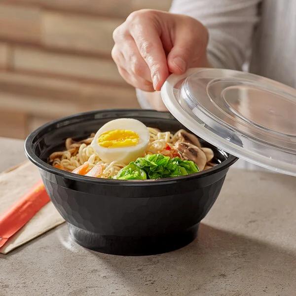 38 oz. Black Round Microwavable Heavy Weight Bowl with Lid - 150/Cas