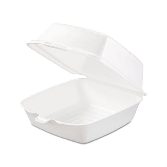 White Insulated Foam Hinged Lid Food Container –  4 ½" x 4 ½" x 2 ¾"  Take-Out Box